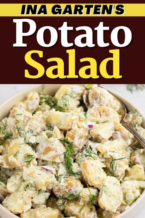 With Ina Garten’s potato salad, your next BBQ will be a hit! There may be thousands of potato salad recipes online, but Ina's will always be the best. Paula Deen Potato Salad, Ina Garten Potato Salad, Dill Pickle Potato Salad, Pickle Potato Salad, Dill Potato Salad, Making Potato Salad, Dill Potato, Potato Salad Dill, Best Potato Salad Recipe