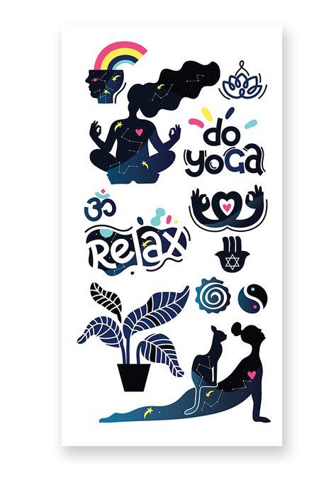 Set of motivational yoga stickers on Behance Yoga Stickers Printable, Yoga Tee Shirt, Yoga Stickers, Free Printable Stickers, Sticker Ideas, Birthday Wishlist, Printable Stickers, Journal Ideas, Sticker Set