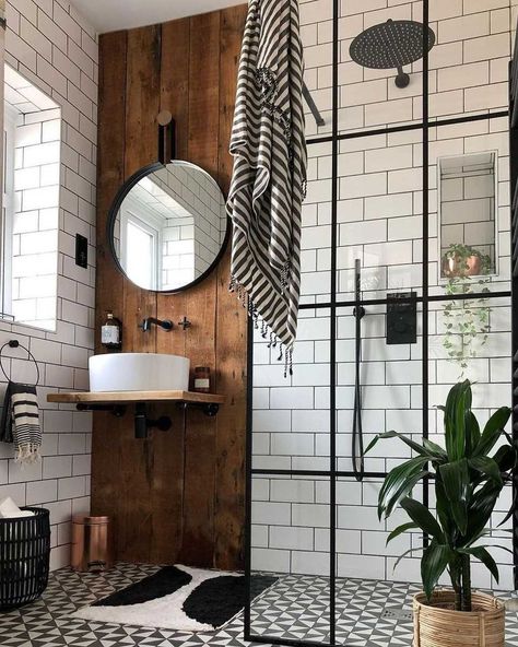 Modern Scandinavian Bathroom, Industrial Bathroom Design, Kabinet Dapur, Biker Shorts Outfit, Scandinavian Bathroom, Casa Vintage, Small Bathrooms, Tiny Bathroom, Wood Bathroom