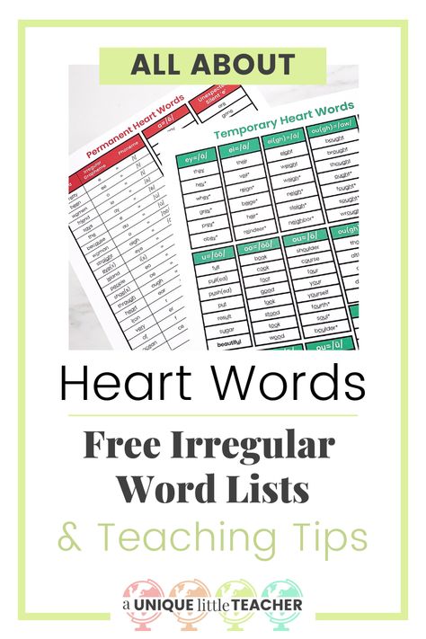 What are Heart Words? | A Unique Little Teacher Heart Words Anchor Chart, Heart Words Sight Words List, Heart Word List, Heart Words Kindergarten, Heart Words Sight Words, High Frequency Word List, Sight Word Fluency, Word Map, Phonics Programs