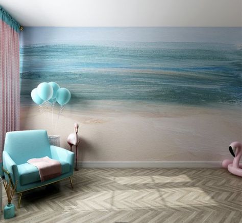 Murals For Living Room, Sea Murals, Ocean Room Decor, Ocean Mural, Living Room Natural, Beach Wall Murals, Beach Mural, Ocean Room, Nautical Colors