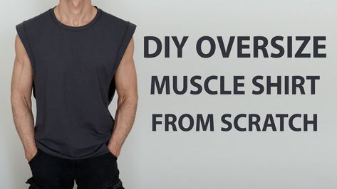 DIY oversize muscle shirt tutorial Muscle Shirt Diy, Muscle Tank Diy, Shoulderless Shirt, Cut Tshirt Diy, T Shirt Sewing, Shirt Tutorial, Diy Tank, Diy Sewing Tutorials, Diy T Shirt