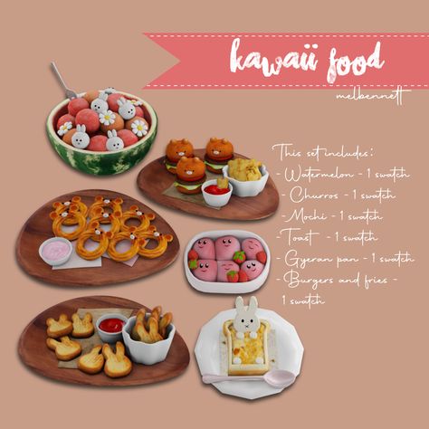 Sims 4 Food Cc Decor, Sims 4 Food Decor, Sims 4 Food Clutter, Sims 4 Kawaii Cc, Sims 4 Food Cc, Sims Food, Ts4 Patreon, Bloxburg Food Decals, Posters Decor