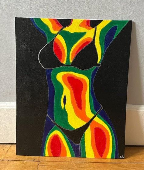 Painting women's body with swimsuit Draw Ideas On Canvas, Drawing Inspo Painting, Women Body Canvas Painting Ideas, Body Drawing Colorful, Cute Body Paintings, Stuff To Paint On A Big Canvas, Body Paintings Female Thermal, Canvas Bedroom Decor Paintings, Canvas Body Art For Boyfriend