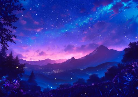 Whispers of the cosmos dancing above a sleeping world. ✨🌄 . #StarryNight #Dream #Mountain #Magic #Cosmic #Fantasy #Nature #DigitalArt #Sky #Stars #Landscape #Night Fantasy Landscape Night, Sky Fantasy Art, Coolest Backgrounds, Stars Landscape, Night Sky Landscape, Amazing Backgrounds, Magic Dance, Landscape Night, Fantasy Nature