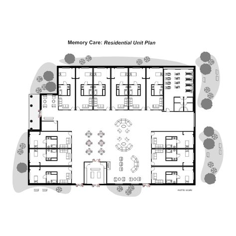 Example Image: Residential Nursing Home Unit Plan Nursing Homes Architecture, Home For The Aged Architecture Building, Nursing Home Floor Plan Layout, Senior Living Facilities Floor Plans, Senior Living Floor Plans, Assisted Living Facility Design, Nursing Home Floor Plan, Nursing Home Architecture, Elderly Home Design