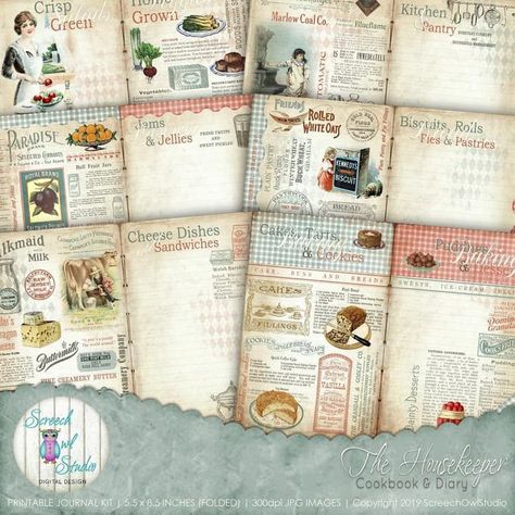 Digital Recipe Journal 5.5 x 8.5 inch Journal Kit Cookery Book Vintage Recipe Book Recipe Cards Paper Craft Supplies - The Housekeeper Vintage Recipe Book, Journaling Kit, Album Journal, Recipe Journal, Journaling Kits, History Page, Cookery Books, Book Vintage, Paper Craft Supplies