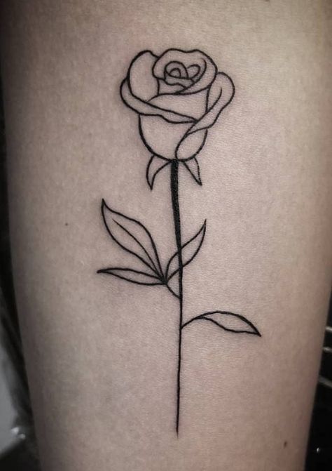 Silhouette Rose Tattoo, Minimal Rose Tattoo Design, Easy Rose Tattoo, Small Rose Tattoo Simple, Closed Rose Tattoo, Three Roses Tattoo, Simple Rose Tattoos, Fineline Rose Tattoo, Rose Tattoo Simple