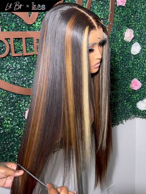 Kes x lilbit_collections 24 inch 5x5 Glueless human hair HD lace closure wigs 200% density straight wigs brown and blonde highlight color - keswigs Wigs Brown, Brown And Blonde, Highlight Color, Blonde Highlight, Straight Wigs, Closure Wigs, Lace Closure Wig, Brazilian Virgin Hair, Closure Wig