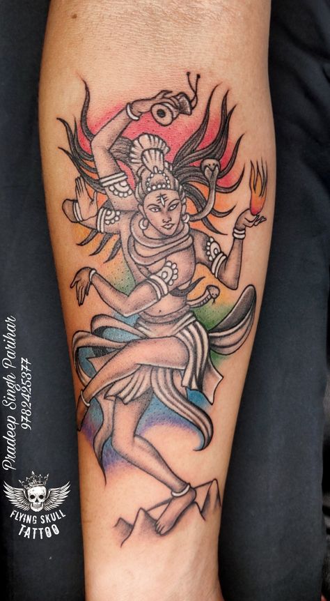 Flying Skull Tattoo Natraj Shiva Tattoo done by Pradeep Singh Parihar Shiva Nataraja Tattoo, Natraj Tattoo, Nataraja Tattoo Design, Nataraja Tattoo, Natraj Shiva, Shakti Tattoo, India Tattoo, Indian Tattoos, Mom Dad Tattoo Designs