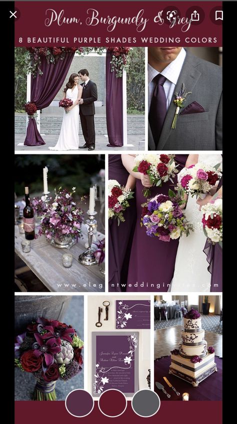 Plum Wedding Colors, Burgundy And Grey Wedding, Wedding Colors Fall, Color Uva, Winter Wedding Bridesmaids, Winter Wedding Color Palette, Plum Wedding, Wedding Color Combos, Purple Wedding Theme