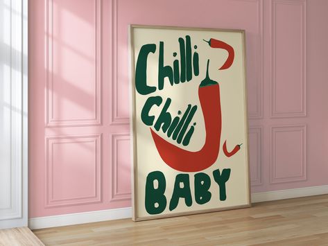 CHILLI CHILLI BABY Poster, Chilli pepper wall art, Cute Hand drawn Art Kitchen, hot pepper poster, funny quote, red and green, I am hot art Chilli Painting, Chilli Pepper Drawing, Chilli Art, Chili Logo, Cartoon Chilli Pepper, Chilli Plant Illustration, Chilli Pepper Illustration, Poster Funny, Baby Poster