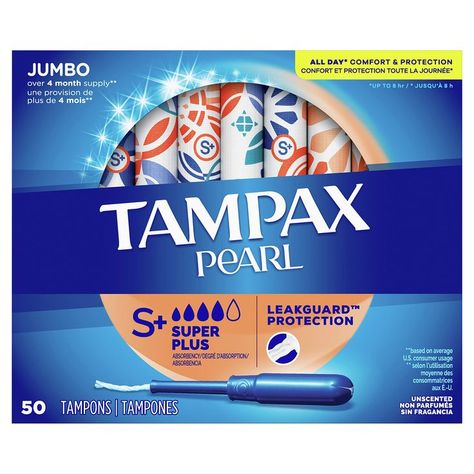 Tampax Pearl Tampons Super Plus Absorbency with BPA-Free Plastic Applicator and LeakGuard Braid, Unscented, 50 Count Tampon Insertion, Tampon Applicator, Tampax Pearl, Feminine Care, Super 8, Computer Software, Make It Simple, Feel Good, Beauty And Personal Care