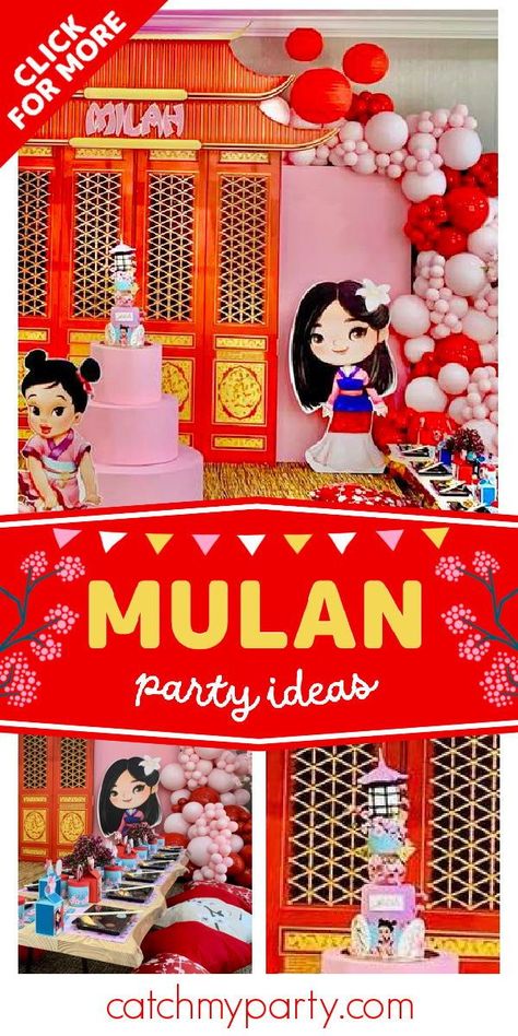 Take a look at this cute Mulan 1st birthday party! The dessert table is stunning! See more party ideas and share yours at CatchMyParty.com Mulan Birthday Party Ideas, Mulan Party Ideas, Mulan Birthday Party, Mulan Party, Mulan Birthday, 1st Birthday Party For Girls, Boys 1st Birthday Party Ideas, Girls Birthday Party Themes, Birthday Party Activities