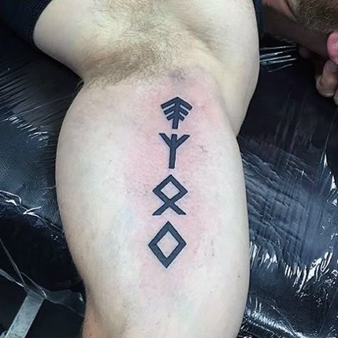 80 Rune Tattoos For Men - Germanic Lettering Design Ideas Rune Tattoo Meaning, Angelic Rune Tattoo, Rune Tattoos, Norwegian Tattoo, Angelic Rune, Runes Tattoo, Tattoo Bicep, Viking Tattoos For Men, Viking Rune Tattoo