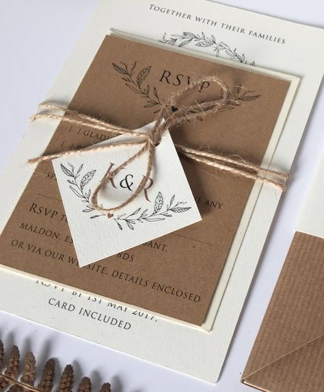 Rustic Invites Wedding, Cricut Wedding Invitations Rustic, Rustic Theme Invitation, Simple Country Wedding Invites, Wedding Invitations Brown, Kraft Wedding Invitations, Rustic Wedding Invitation, Homemade Wedding, Eco Wedding