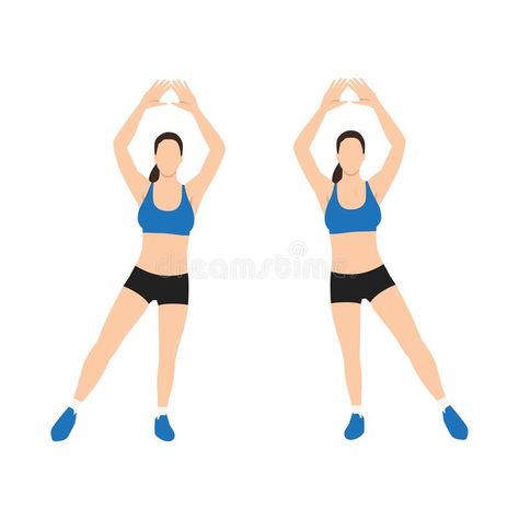 Woman doing Modified Jumping jacks exercise. Flat vector illustration isolated on white background royalty free illustration Cat Cow Exercise, Jumping Jacks Workout, Exercises To Build Muscle, Knee Raises, Workouts Without Equipment, Squat Thrust, Bridge Workout, Rope Exercises, Bear Crawl