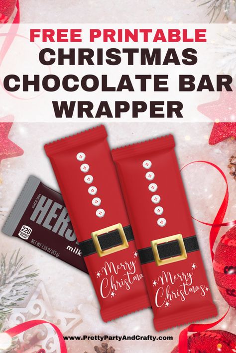 Christmas Candy Bar Wrappers - Pretty Party and Crafty Chocolate Bar Gift Ideas Christmas, Christmas Wrapped Candy Bars, Wrapped Candy Bars For Christmas, Christmas Hershey Bar Wrappers, Candy Wrappers Template Printables Free, Christmas Candy Wrappers Printable Free, Grinch Candy Bar Wrapper, Candy Bar Wrappers Christmas, Christmas Candy Bar Wrappers Printable