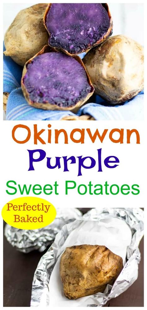 The vibrantly beautiful and nutritious Okinawan sweet potato is loaded with antioxidants, phytonutrients, and health-promoting fiber. It is touted as one of the reasons Okinawans are living active disease-free lives past the age of 100. #sweetpotatorecipe #purplesweetpotatoes Grilled Leeks, Brown Rice Cooking, Okinawan Sweet Potato, Korean Sweet Potato, Vegan Starters, Sweet Potato Recipe, Japanese Sweet Potato, Air Fried Food, Healthy Vegetable Recipes