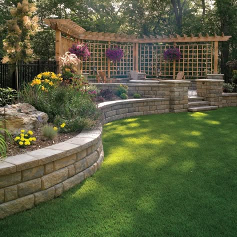 Diy Retaining Wall, Backyard Retaining Walls, Retaining Wall Design, Retaining Wall Ideas, Sloped Yard, Raised Flower Beds, Stone Retaining Wall, Sloped Backyard, Walled Garden