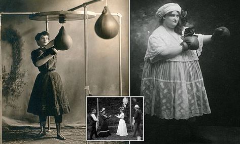 Academic Dr Grace Di Méo identified 162 prize fights between 1850 and 1900 that involved women either fighting each other or other men. Female fighters would often partially strip for the bouts. Women Boxing Workout, Woman Boxing, Women Karate, Karate Kick, Retro Gym, Female Fighter, Boxing Gym, Women Boxing, Punching Bag