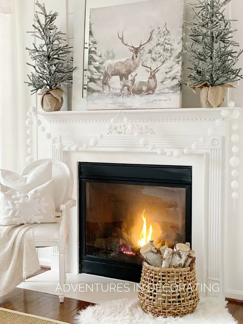 Adventures in Decorating: Winter Decor in the Living Room ... Winter Decor Living Room, Diy Winter Decorations, Winter Decor Diy, Winter Fireplace Decor, Diy Winter Decor, Winter Mantle Decor, Winter Living Room Decor, After Christmas Decor, Winter Decorating Ideas