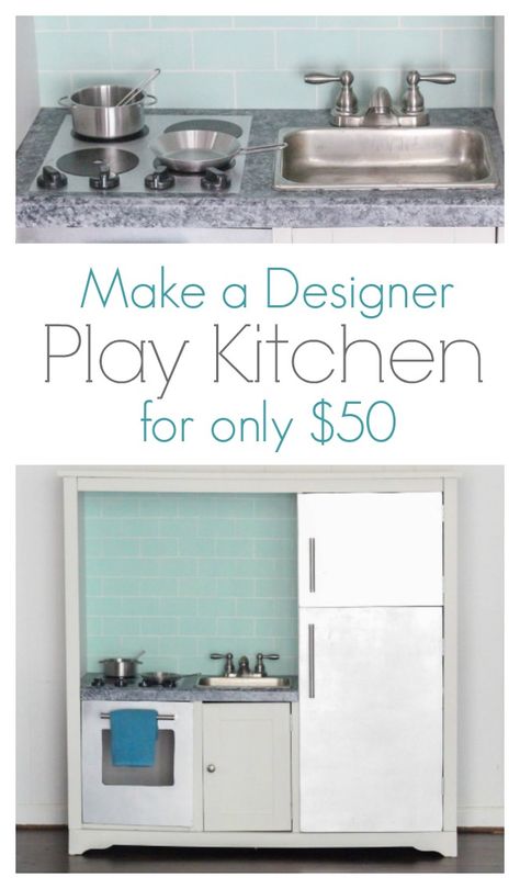 designer play kitchen                                                                                                                                                                                 More Play Kitchen Diy, Cardboard Kitchen, Nursery Design Board, Diy Kids Kitchen, Old Entertainment Centers, Play Kitchens, Kids Play Kitchen, Entertainment Center Kitchen, Diy Bebe