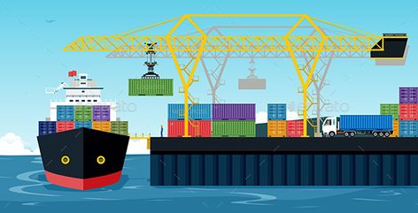 Shipping Ports Cargo Ship Illustration, Webpage Layout, Container Terminal, Warehouse Logistics, Cargo Ships, Cargo Transport, Logistics Transportation, Textile Pattern Design, Cargo Shipping