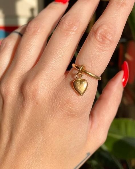 Ring With Charms, Clothing Diys, Love Feeling, Charm Ring, Solid Gold Band, February 19, Charm Rings, Jewelry Outfit, Dangle Charms