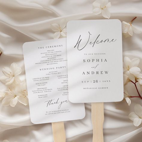 Elegant modern script minimalist wedding program hand fan Simple Wedding Program, Okanagan Wedding, Calligraphy Simple, Wedding Readings, Modern Minimalist Wedding, November Wedding, Wedding 2025, Bali Wedding, Wedding 2024