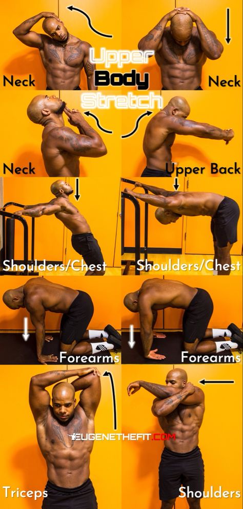 Static Upper Body Stretches, Men Stretching Routine, Upper Body Static Stretches, Upper Body Stretches Post Workout, Static Stretches Post Workout, Morning Stretches For Men, Streching Excersise Flexibility, Men Stretching, Upper Body Stretching