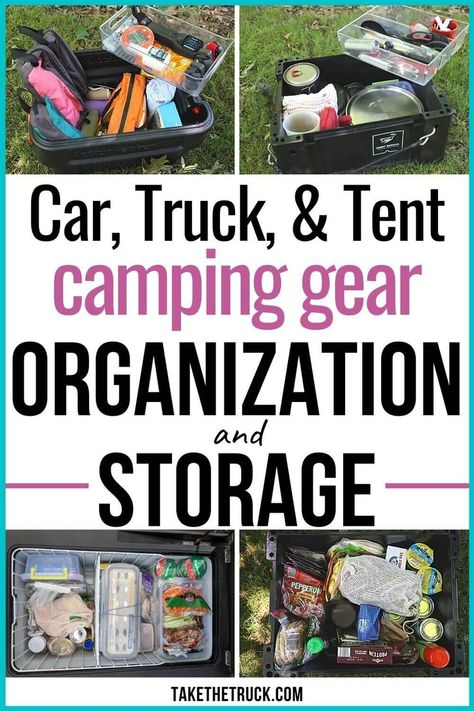 Camping Storage Ideas, Car Camping Organization, Tent Camping Organization, Camping Gear Organization, Gear Organization, Camping Gear Storage, Ideas For Organizing, Tent Camping Hacks, Truck Bed Camping