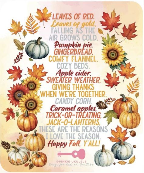 Fall Poem, Autumn Poems, Happy First Day Of Fall, First Day Of Autumn, Songs For Kids, Fall O, First Day Of Fall, Ukulele Songs, Streaming Services