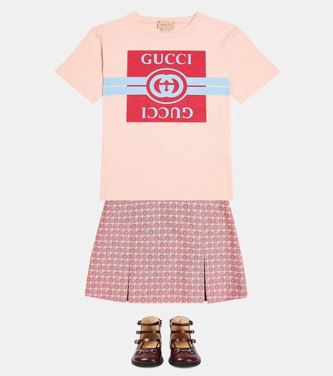 Logo printed cotton jersey T-shirt in pink - Gucci Kids | Mytheresa Aladdin Jasmine, Kids News, Gucci Baby, Aladdin And Jasmine, Gucci Kids, Baby Boy Shoes, Kids Logo, Shop Logo, Aladdin