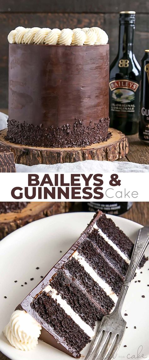 A rich chocolate cake infused with Guinness, paired with a Baileys dark chocolate ganache and a Baileys buttercream. This Baileys & Guinness Cake is the perfect grown-up treat. | livforcake.com Baileys Buttercream, Guinness Cake, Dark Chocolate Ganache, Rich Chocolate Cake, Irish Recipes, Eat Dessert, Chocolate Ganache, Healthy Baking, Cupcake Recipes