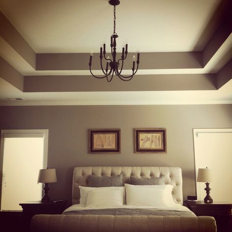 Double tray ceiling. Add crown moulding to really make it pop. Double Tray Ceiling Paint Ideas, Tray Ceiling Paint Ideas, Tray Ceiling Paint, Ceiling Paint Ideas, Tray Ceiling Bedroom, Tray Ceiling Ideas, Double Tray Ceiling, Ceiling Paint, Tray Ceiling