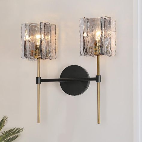 Willa Arlo Interiors Quitman Iron Glass Armed Sconce | Wayfair Modern Bathroom Vanity Lighting, Brass Vanity Light, Modern Vanity Lighting, Black Vanity Bathroom, House Decor Modern, Kitchen Island Linear Pendant, Contemporary Vanity, Bathroom Vanity Light, Bath Light