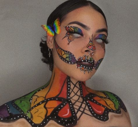 Pride rainbow makeup look by me Rainbow Goth Makeup, Corpse Paint, Alt Makeup, Pride Makeup, Rainbow Makeup, Pride Rainbow, No Eyeliner Makeup, Brand Board, Pride Month