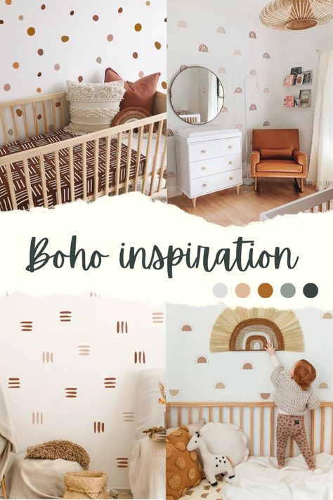 Boho Shared Nursery, Rust Accent Wall Nursery, Terracotta Boho Nursery, Boho Nursery Rainbow, Earth Toned Nursery, Ikea Singular Crib Nursery, Terracotta Nursery Accent Wall, Boho Nursery Prints, Boho Nursery Paint Colors