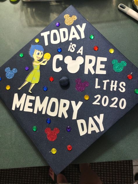 Inside Out Graduation Cap Ideas, Inside Out Grad Cap, Inside Out Graduation Cap, Disney Grad Caps, Disney Graduation Cap, Disney Graduation, 8th Grade Graduation, Nursing School Graduation, Grad Ideas