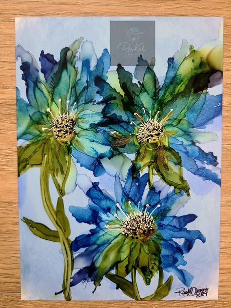 Alcohol Ink Ideas, Alcohol Ink Ideas Tutorials, Alcohol Ink Flowers, Ink Flowers, Alcohol Ink Markers, Alcohol Ink Crafts, Ink Crafts, Alcohol Ink Painting, Painting Flowers