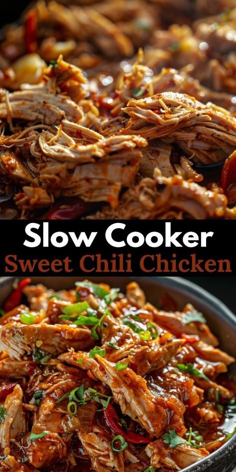 Slow Cooker Sweet Chili Chicken is a culinary delight that combines the ease of slow cooking with the vibrant flavors of sweet chili sauce.

This dish is perfect for busy days when you want a delicious, home-cooked dinner without spending hours in the kitchen. Enjoy! Chicken Recipes With Sweet Chili Sauce, Recipe Using Sweet Chili Sauce, Best Crockpot Recipes Dinners Chicken, Chicken Crockpot Recipes Meal Prep, Crockpot Recipes Clean, Chicken Crockpot Recipes Asian, Chili In Slow Cooker, Slow Cooker Sweet Chili Chicken, Slow Cooker Chicken Meal Prep