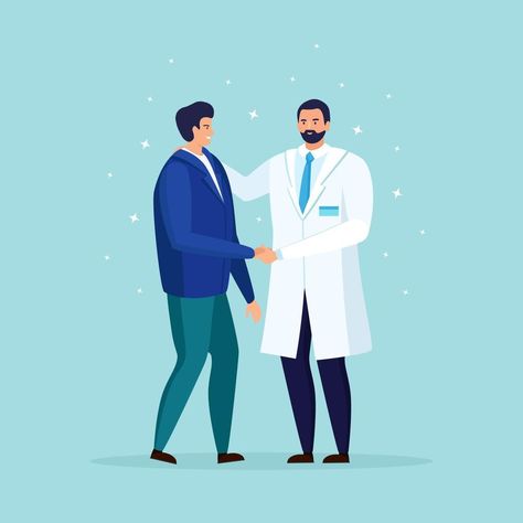 Doctor taking care of patient health. Medical exam, checkup, consultation concept. Therapist in white coat. Practitioner talking with man. Vector cartoon design Man Vector, Healing Arts, Vector Cartoon, White Coat, Doctor Medical, Cartoon Design, Vector Art, Medical, Health