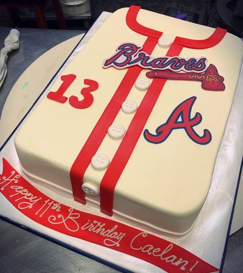 Atlanta Braves Cake, Atlanta Braves Birthday, Brave Birthday Cakes, Brave Cakes, Brave Birthday Party, Atlanta Braves Jersey, Jersey Cake, Braves Jersey, Lincoln Birthday