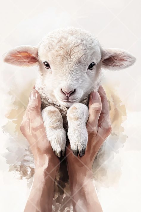 Jesus the Good Shepherd Holding the Lost Lamb - Watercolor Printable Wall Art - Digital Download for Personal Use Only BEST DEAL BUNDLE  https://touchedbylightimages.etsy.com/listing/1791707235/christian-wall-art-bundle-featuring-the This beautiful watercolor artwork depicts Jesus the Good Shepherd gently holding the lost lamb, symbolizing care, compassion, and faith. Perfect for adding a touch of inspiration and serenity to your home or church decor, this religious image is ideal for anyone see Jesus And The Lamb Wallpaper, I Am The Potter You Are The Clay God, How To Draw A Lamb, Jesus And Christmas, Christian Watercolor Art, Jesus With Sheep, Jesus Holding Lamb, Jesus With Lamb, Faith Images