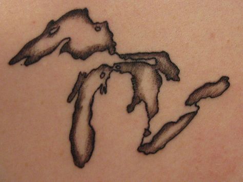 Michigan- the Great Lake State definitely thinking about this. Canadian Tattoos, Lakes Tattoo, Great Lakes Tattoo, Designed Tattoos, Michigan Tattoos, Canadian Tattoo, Canada Tattoo, Lake Tattoo, Ink Link