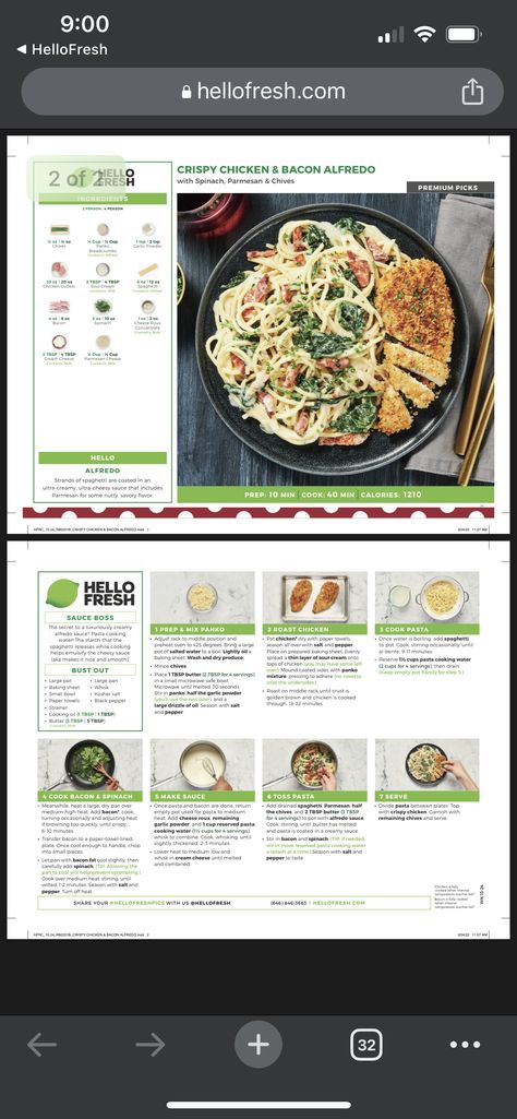 Hello Fresh Recipes Cards Chicken, Hello Fresh Recipe Cards, Tex-mex Paste Hello Fresh Recipe, Hello Fresh Vegetarian Recipes Cards, Hello Fresh Recipes Cards, Hellofresh Recipe Cards, Chicken Bacon Alfredo, Eat More Chicken, Green Chef