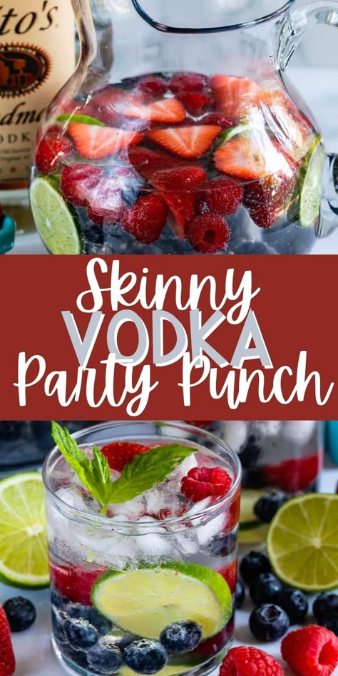 This Low Calorie Vodka Drink is a vodka party punch that's lower in carbs and calories! It's the perfect refreshing punch recipe for any party! Vodka Party Punch, Mimosa Sangria, Jungle Juice Recipe, Punch Drink, Margarita Martini, Vodka Punch, Alcoholic Punch Recipes, Party Crowd, Easy Alcoholic Drinks