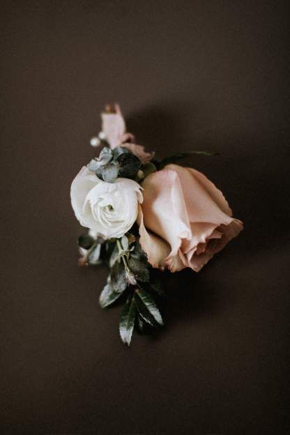 Dusty Rose Corsage And Boutonniere, Dusty Rose And Burgundy Boutonniere, Quicksand Rose Boutonniere, Boutonniere Dusty Rose, Dusty Rose Boutonniere, Toffee Rose Boutonniere, Blush Rose Buttonhole, Peach Boutonniere, Rose And Eucalyptus