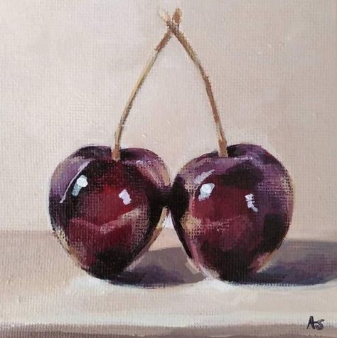 Cherries Painting Cherries Painting, Oil Painting Still Life, Coffin Acrylics, Daily Painters, Small Study, Daily Painting, Painting Still Life, Small Paintings, Still Life Painting